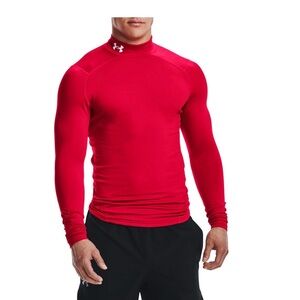 Under Armour Men's ColdGear Mock Neck Compression Shirt. Red. Size L
